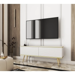 Szafka RTV Biało - Złota 135 cm Noga Czarna - Złota MDF